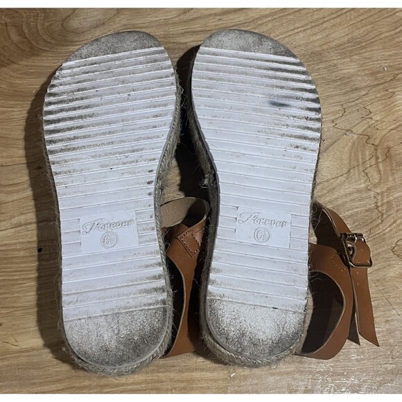 FOREVER 21 Brown Suede Wedge Platform Jute Strap Sandals Open Toe Women Sz 6.5 - Picture 9 of 10